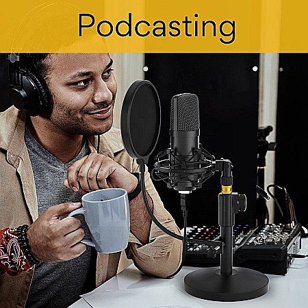 Microfon Profesional Maono AU-A03T, pentru studio Condenser BM800 cu stand metalic pentru Podcast, Streaming, Gaming, Karaoke [6]