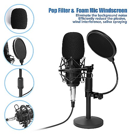 Microfon Profesional Maono AU-A03T, pentru studio Condenser BM800 cu stand metalic pentru Podcast, Streaming, Gaming, Karaoke [3]