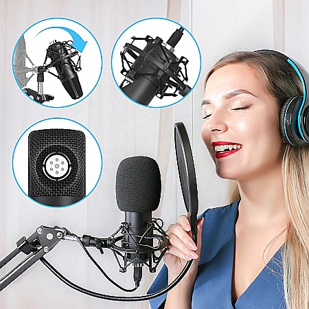 Microfon Profesional Maono pentru studio Condenser BM800 cu stand metalic pentru Podcast, Streaming, Gaming, Karaoke [4]