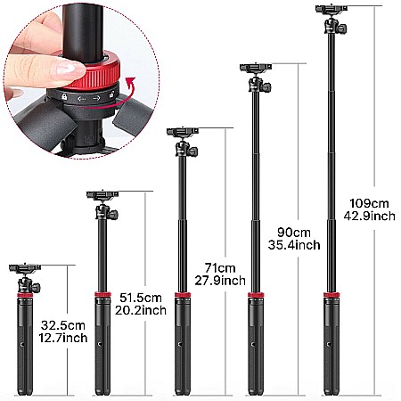 Mini trepied Ulanzi MT-44 cu suport telefon, 102 cm, filet 1/4, coldshoe, selfie stick si trepied pentru camere si telefoane [6]