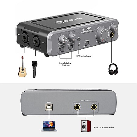Mixer Audio BOYA BY-AM1 cu 2 Canale USB – Mixer Dual-Channel cu Intrări XLR și 6,35mm, Monitorizare Fără Latență și Alimentare Phantom 48V [3]