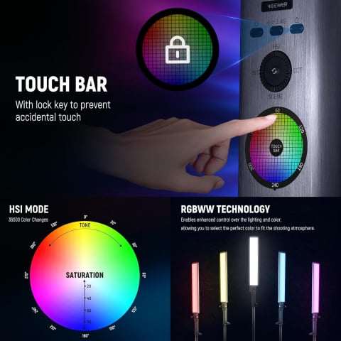 Neewer BH30S RGB LED – Lumină LED RGB Portabilă, 15W, 2500-10000K, CRI 97+, 1800 Lux, Baterie 4150mAh [3]