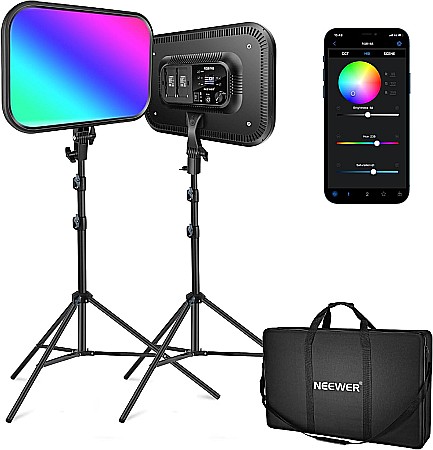 Set 2 lampi Profesionale, Neewer RGB168 RGB LED, control prin aplicatie, 60W, 2500K-8500K, pentru YouTube si TikTok [1]