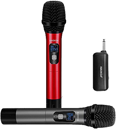 Set 2 microfoane profesionale Xiaokoa omnidirectionale wireless, pentru Karaoke, prezentari, raza actiune 80 m, negru [2]