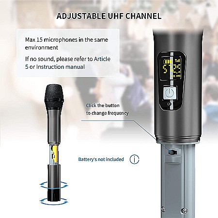 Set 2 microfoane profesionale Xiaokoa omnidirectionale wireless, pentru Karaoke, prezentari, raza actiune 80 m, negru [8]