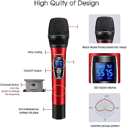 Set 2 microfoane profesionale Xiaokoa omnidirectionale wireless, pentru Karaoke, prezentari, raza actiune 80 m, negru [4]