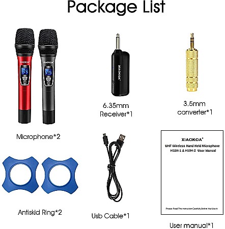Set 2 microfoane profesionale Xiaokoa omnidirectionale wireless, pentru Karaoke, prezentari, raza actiune 80 m, negru [3]