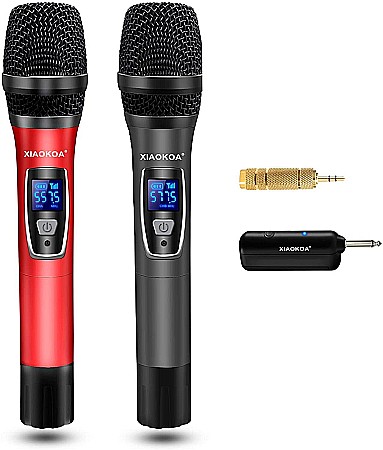 Karaoke - Set of 2 Xiaokoa omnidirectional wireless professional microphones, for Karaoke, presentations, range of action 80 m, black