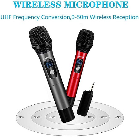 Set 2 microfoane profesionale Xiaokoa omnidirectionale wireless, pentru Karaoke, prezentari, raza actiune 80 m, negru [5]