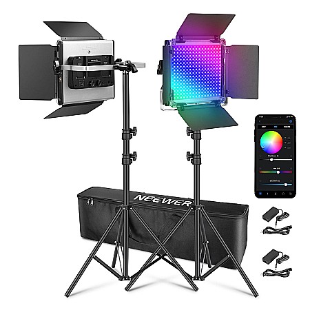 Lămpi Profesionale pentru Filmări Video - Set de 2 lămpi profesionale, Neewer 660 PRO RGB LED, control aplicație, 50W, 3200K-5600K, pentru YouTube și TikTok