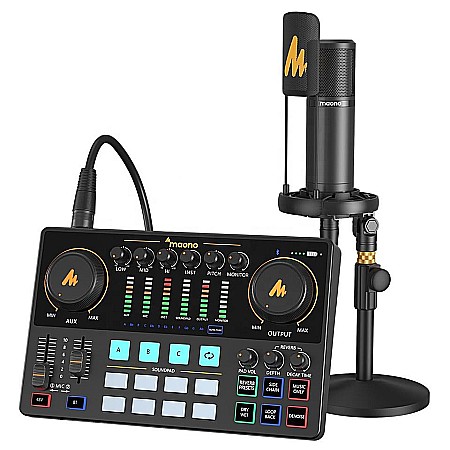 podcasts - Professional set Maono AME2A Sound card all in one, mixer, cardioid XLR microphone for podcast, live streaming