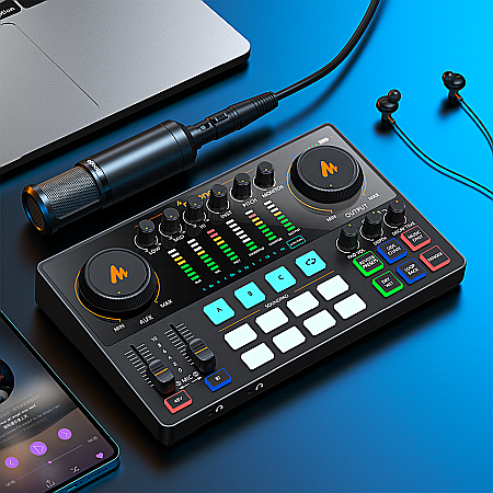 Set profesional Maono AME2A Sound card all in one, mixer, microfon XLR cardioid pentru podcast, live streaming [6]
