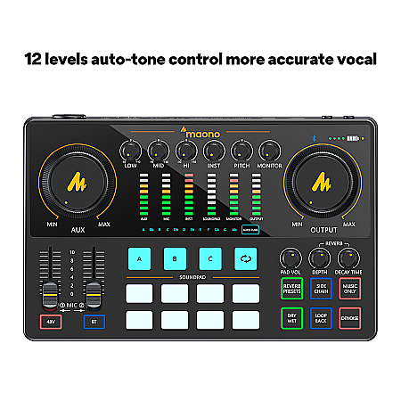 Set profesional Maono AME2A Sound card all in one, mixer, microfon XLR cardioid pentru podcast, live streaming [1]