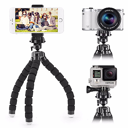 Trepied flexibil, ajustabil pentru telefon / camera cu cap rotativ, Negru [1]