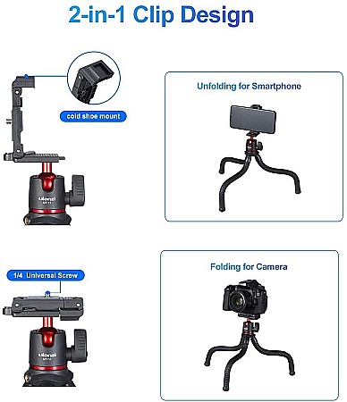 Trepied flexibil Ulanzi MT-11 ajustabil pentru telefon / camera cu cap rotativ [3]