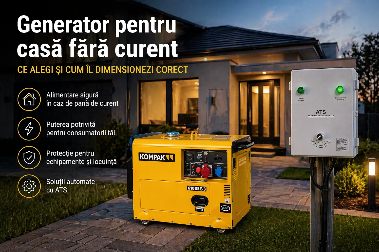 Generator pentru casă fără curent – ce alegi și cum îl dimensionezi corect
