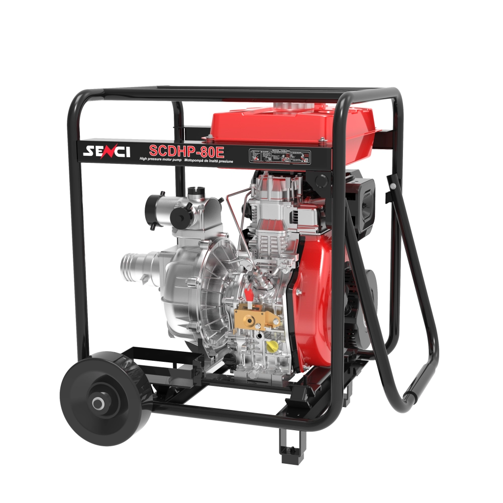 Motopompa de inalta presiune SENCI SCDHP-80E diam. 3", Diesel, rezervor 12.5L, roti transport [2]
