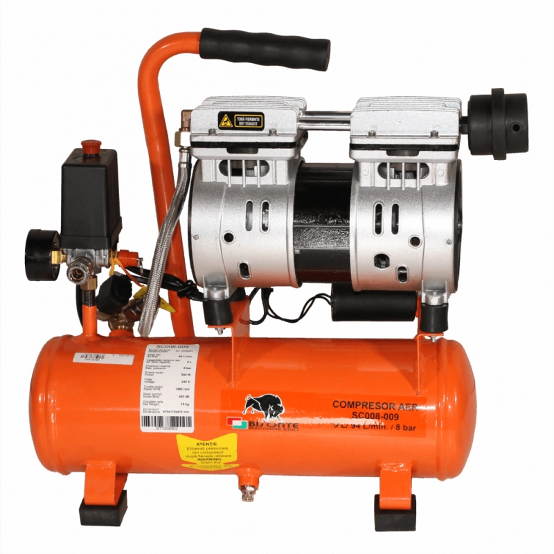 Compresoare - Compresor de aer cu piston BISONTE SC008-009 fara ulei 230V 0,8 cp debit aer 94 l/min presiune 8 bar
