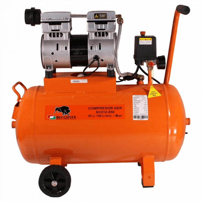 Compresoare - Compresor de aer cu piston BISONTE SC012-50 fara ulei 230V 1,2 cp debit aer 168 l/min presiune 8bar