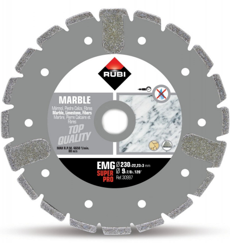 Discuri diamantate - Disc diamantat galvanizat pt. marmura 230mm, EMG 230 SuperPro - RUBI-30997