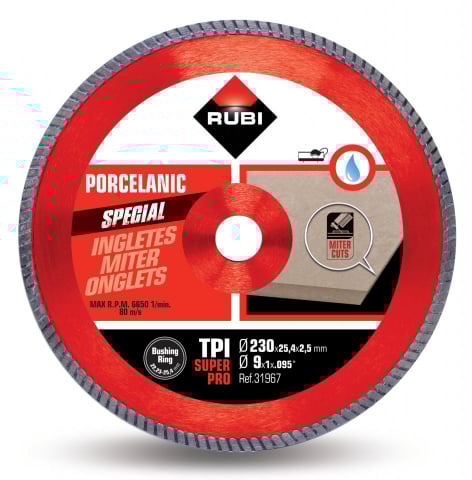 Utilaje constructii - Disc diamantat pt. gresie portelanata, taieri oblice 230mm, TPI 230 SuperPro - RUBI-31967