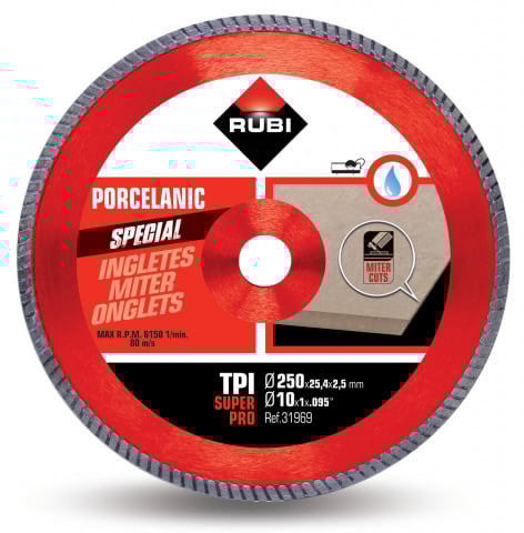 Utilaje constructii - Disc diamantat pt. gresie portelanata, taieri oblice 250mm, TPI 250 SuperPro - RUBI-31969