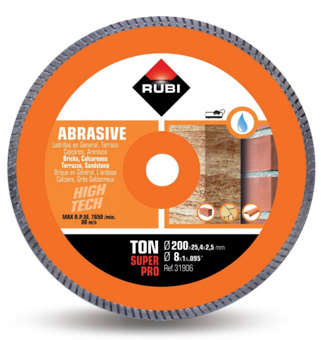 Utilaje constructii - Disc diamantat pt. materiale abrazive 200mm, TON 200 SuperPro - RUBI-31906