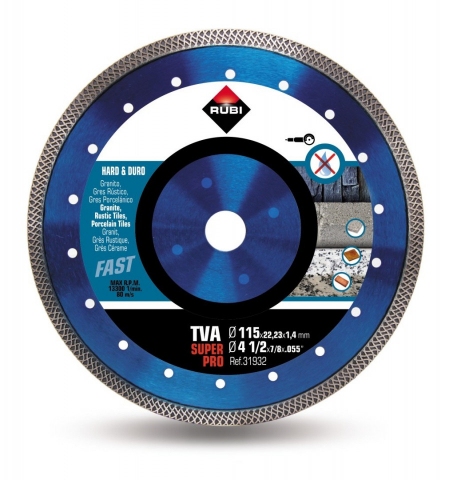 Utilaje constructii - Disc diamantat pt. materiale foarte dure 115mm, TVA 115 SuperPro - RUBI-31932