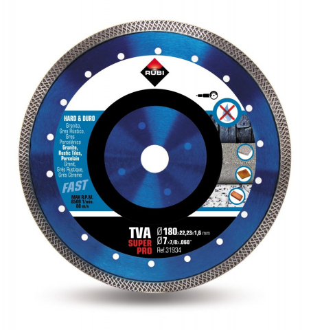 Utilaje constructii - Disc diamantat pt. materiale foarte dure 180mm, TVA 180 SuperPro - RUBI-31934