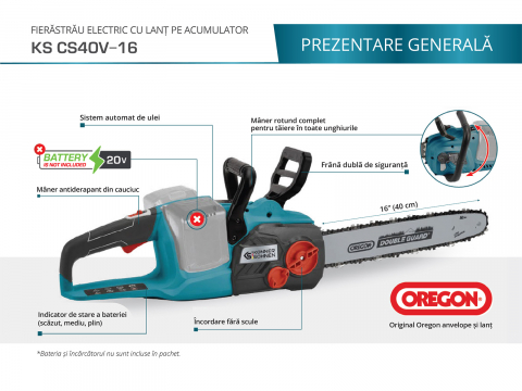 Fierastrau electric cu lant pe acumulator 40V Konner & Sohnen KS CS40V-16 SOLO [1]