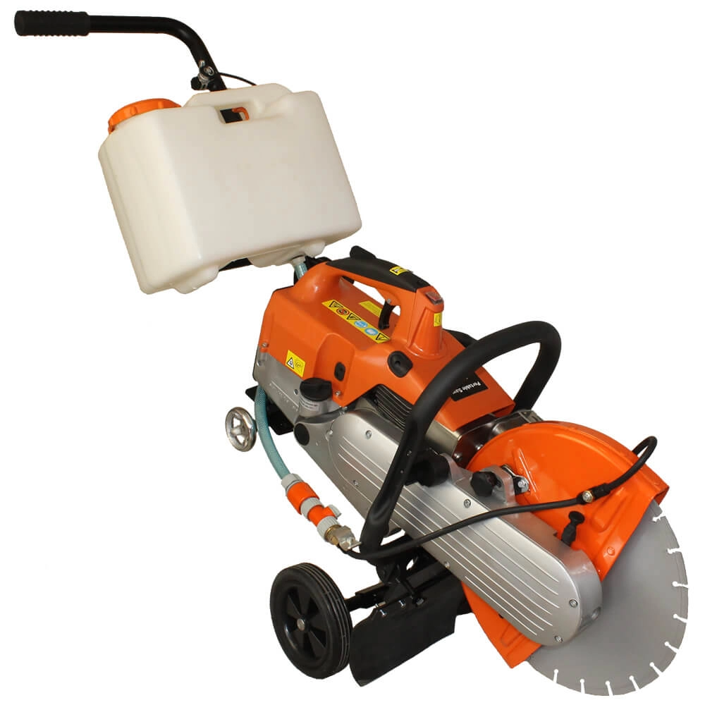 Taietoare de beton/asfalt - Masina debitat BISONTE ECF350, Trolly 4cp disc Ø350mm+carucior cu roti/rezervor apa/cutie transport