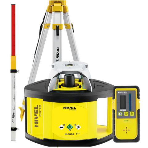 Echipamente de masurat - Nivelă laser rotativa verde Nivel System NL500G cu trepied SJJ1 stadie LS24