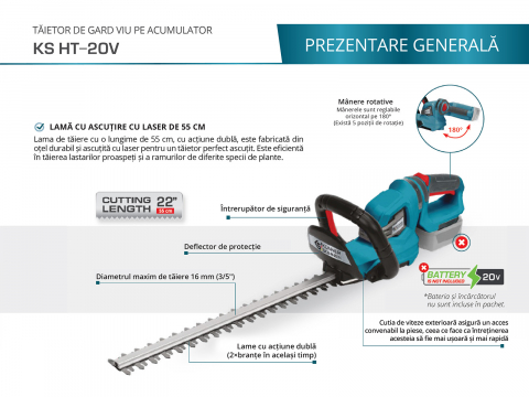 Foarfeca electrica cu acumulator pentru taiat gardul viu Konner & Sohnen KS HT-20V [1]
