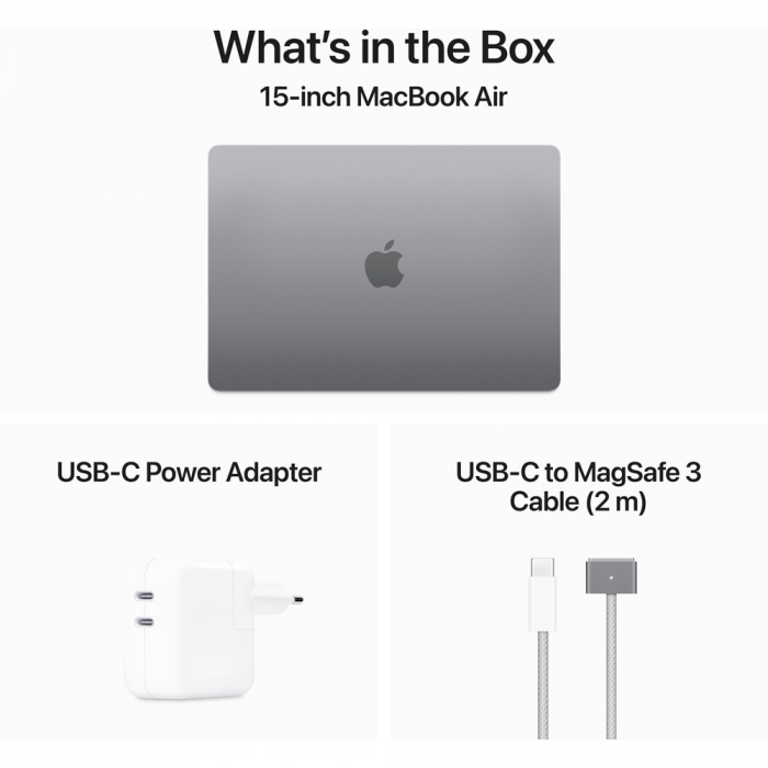 Laptop APPLE MacBook Air 15 mrym3ro/a, Apple M3, 15.3" Retina Display, 8GB, SSD 256GB, 10-core GPU, macOS Sonoma, Space Gray, Tastatura layout INT [9]