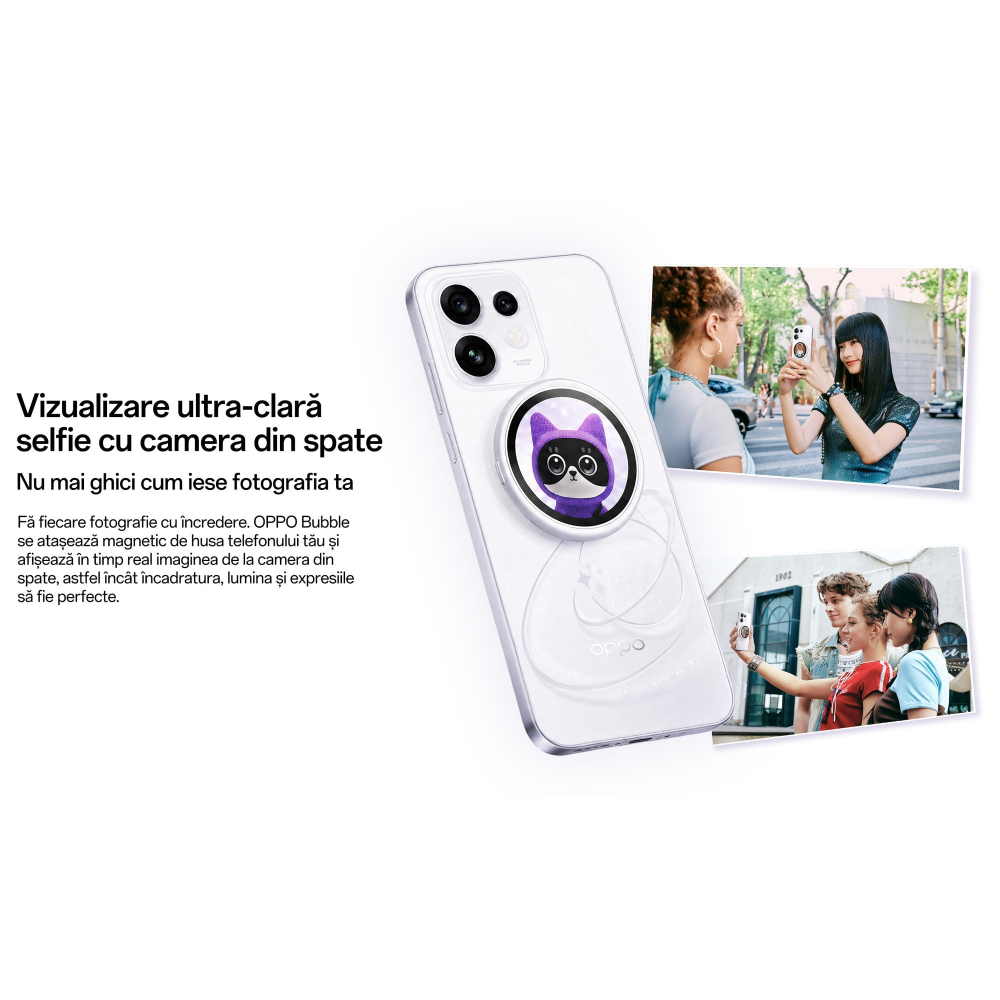 Telefon mobil OPPO Reno 16 F, 256GB, 8GB RAM, 5G Dual SIM, Pop White + OPPO Bubble E-Badge + Husa MagSafe Luxury Cristal - Copie [4]