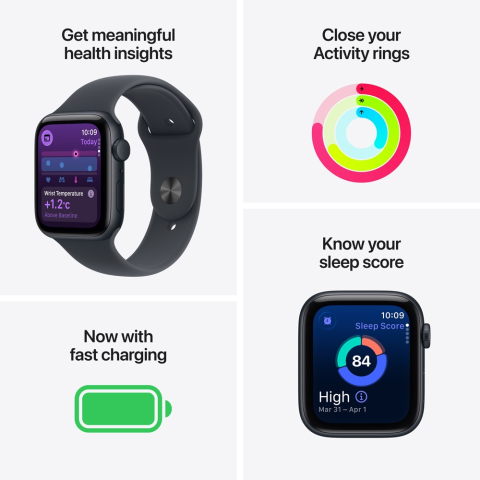 Apple Watch SE 3, GPS, 44 mm, Midnight Aluminium Case, Midnight Sport Band - M/L [2]