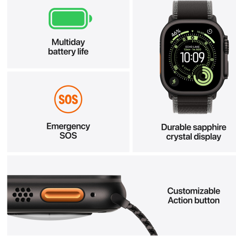 Apple Watch Ultra 3, GPS + Cellular, Carcasa Black Titanium 49mm, Black/Charcoal Trail Loop - S/M [2]