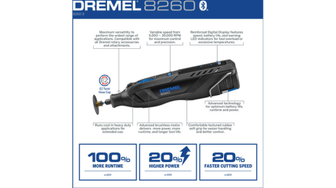 Dremel 8260-5/65 unealta multifunctionala cu acumulator, cu cap rotativ 12 V | 5000 - 30000 RPM | 3,2 mm | 2 x 3 Ah acumulatori + incarcator [6]