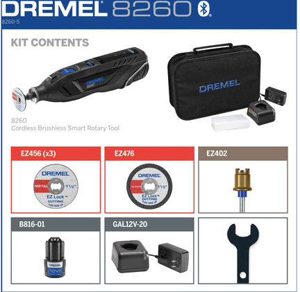 Dremel 8260-5/65 unealta multifunctionala cu acumulator, cu cap rotativ 12 V | 5000 - 30000 RPM | 3,2 mm | 2 x 3 Ah acumulatori + incarcator [4]