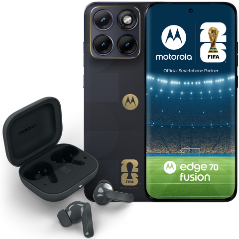 Telefoane - Motorola edge 70 fusion FIFA edition, 256GB, 8GB RAM, 5G, PANTONE Silhouette (black) + moto buds bass