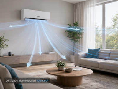 Distribuție tridimensională 105° x 60° - Hitachi AirHome 400