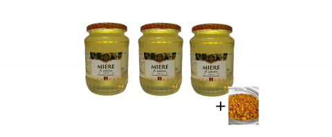 Pachete promoționale - Pachet promoțional - 3 borcane de 1 Kg de miere de salcâm + 250g polen gratis