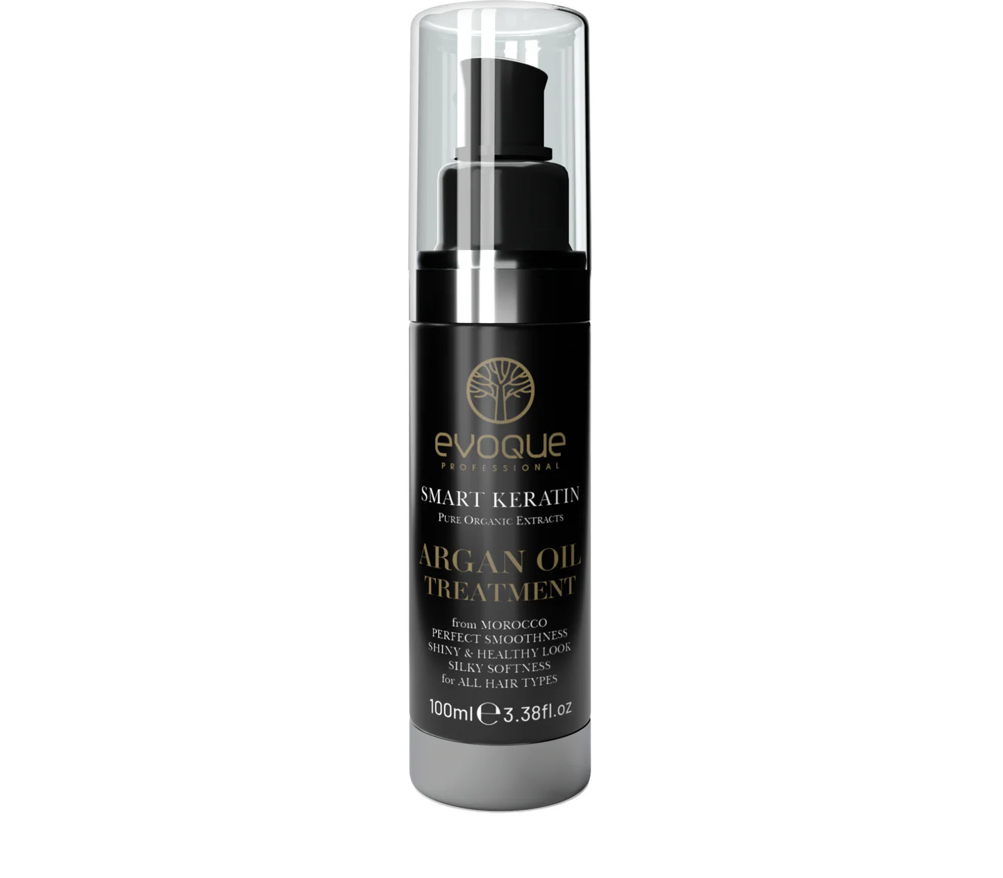 Ulei Profesional pentru Par EVOQUE Smart Keratin Argan Oil, 100 ml ,   Cu Ulei de Argan si Macadamia, Anti-Frizz, Protectie UV, Elasticitate si Stralucire, Fara Clatire