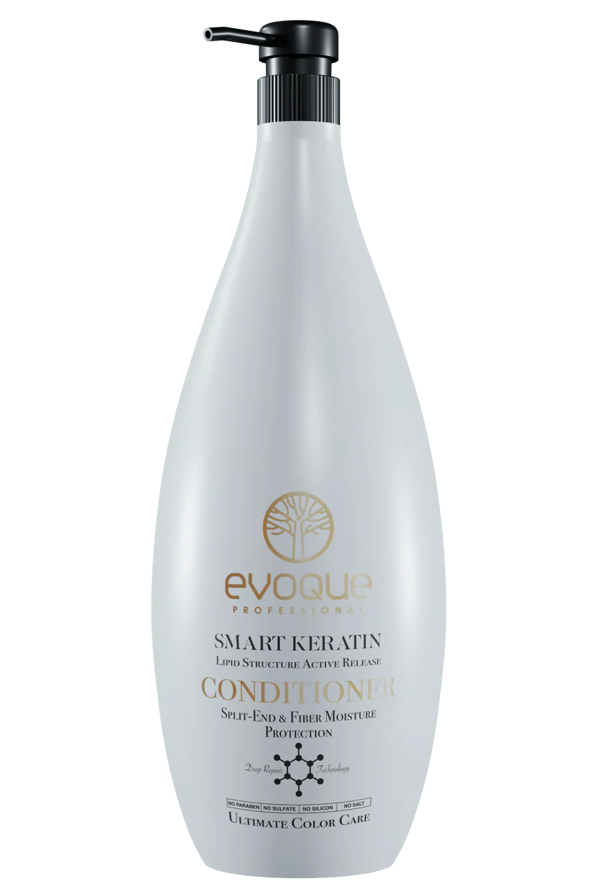 Balsam de Par Reconstructor Profesional cu Keratina, EVOQUE USA Smart Keratin, 1000 ml ,   Anti-Frizz, cu Ulei de Argan si Macadamia, Protectie UV, Fara Parabeni