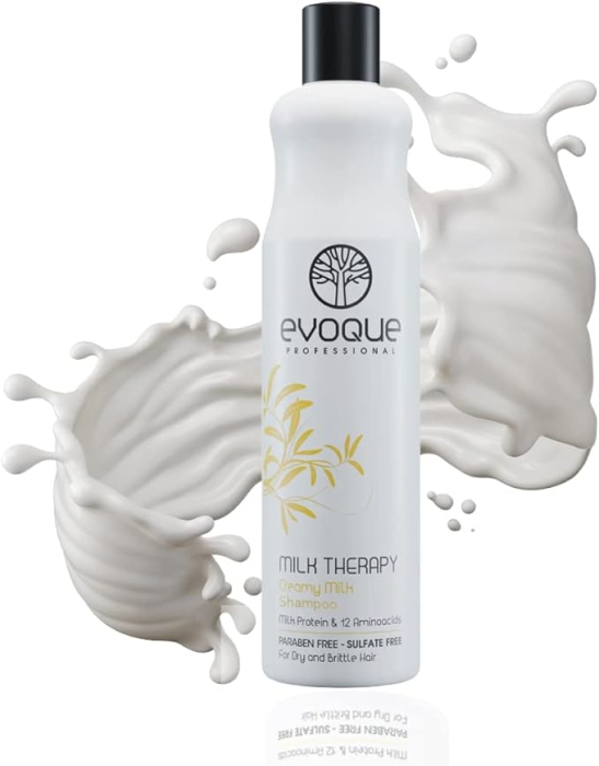 Sampon de Par Hidratant EVOQUE Milk Therapy, 400 ml ,   Fara Sulfati si Parabeni, Cu 12 Aminoacizi si Vitamina E ,   Reparare, Anti-Frizz, Profesional