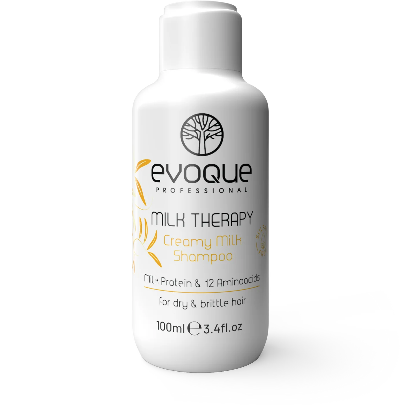 Sampon de Par Hidratant Travel Size, EVOQUE Milk Therapy Creamy Milk, 100 ml ,   Profesional, Cu Proteine din Lapte si Vitamina E, Fara Sulfati si Parabeni - Evoque