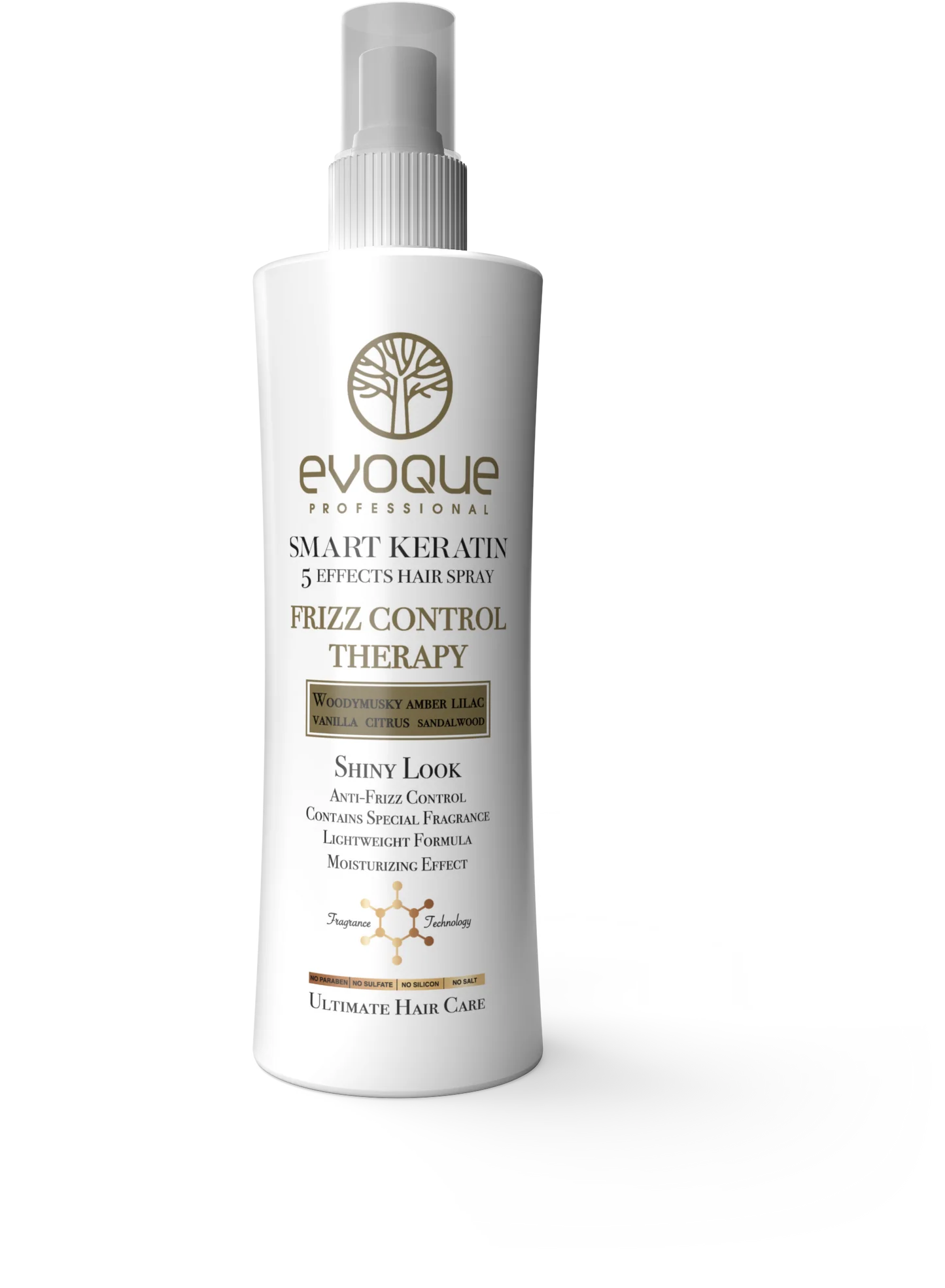 Spray Leave-In cu Keratina, EVOQUE Smart Keratin Frizz Control Therapy, 235 ml ,   Anti-Frizz, Protectie UV, Cu Ulei de Argan si Macadamia, Parfum Elegant, Fara Sulfati - Evoque