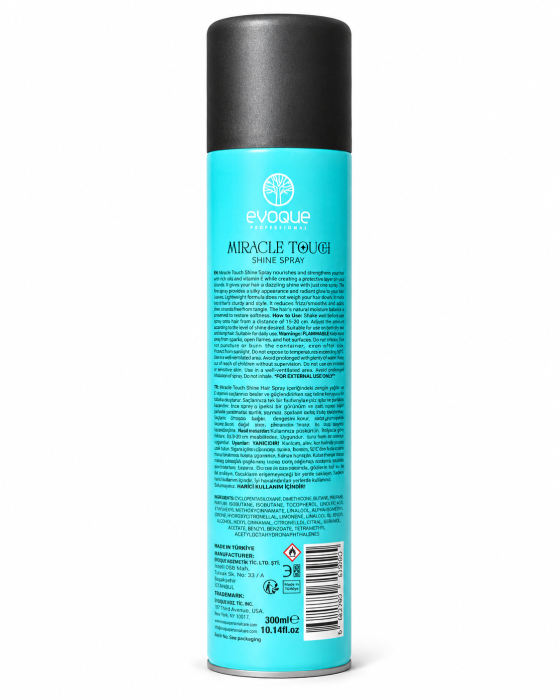 Spray pentru luciu păr Evoque Professional Miracle Touch Shine Spray, 300 ml, cu Vitamina E și uleiuri naturale, efect glossy, păr mătăsos și strălucitor [3]