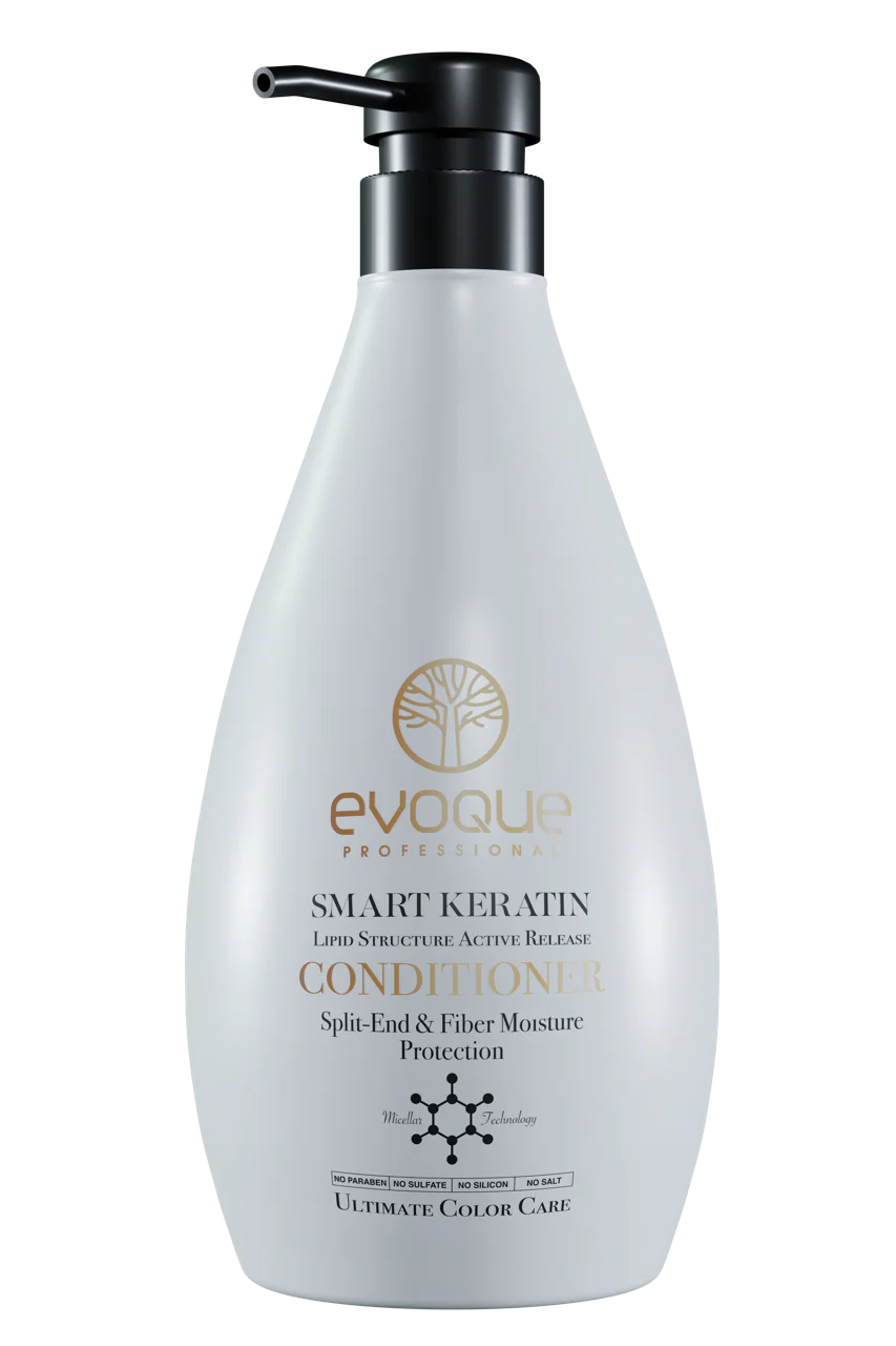 Cu Keratina - Balsam de Par cu Keratina, EVOQUE Smart Keratin, 380 ml – Profesional, Anti-Frizz, Protectie UV, cu Ulei de Argan si Macadamia