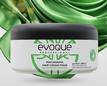 Masca de Par - Masca de păr cu ulei de Macadamia Travel Size EVOQUE USA, 50 ml – Nutriție intensă pentru păr gros și creț, fără parabeni